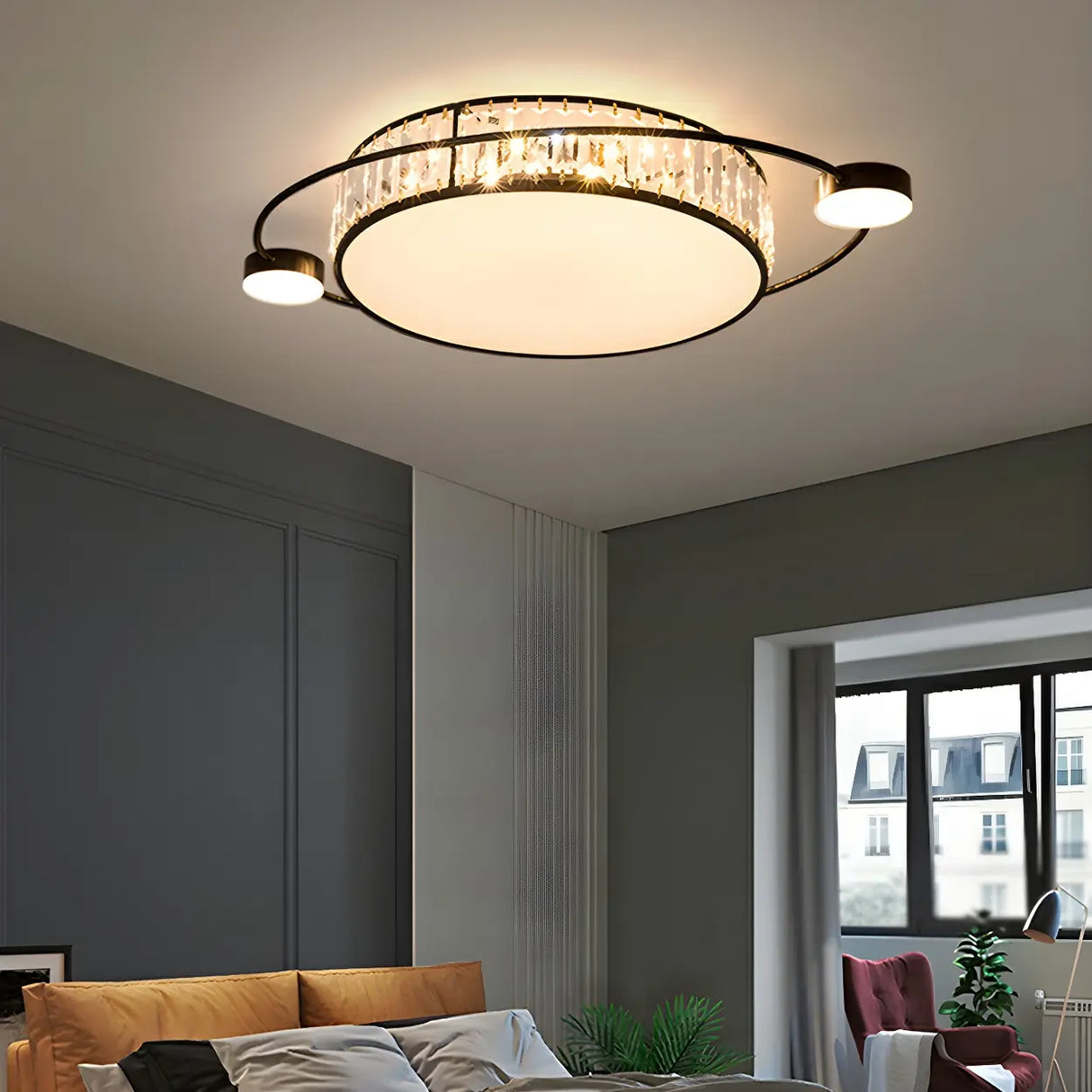 Modern Round Crystal Dimmable Flush Mount Ceiling Light Image - 18