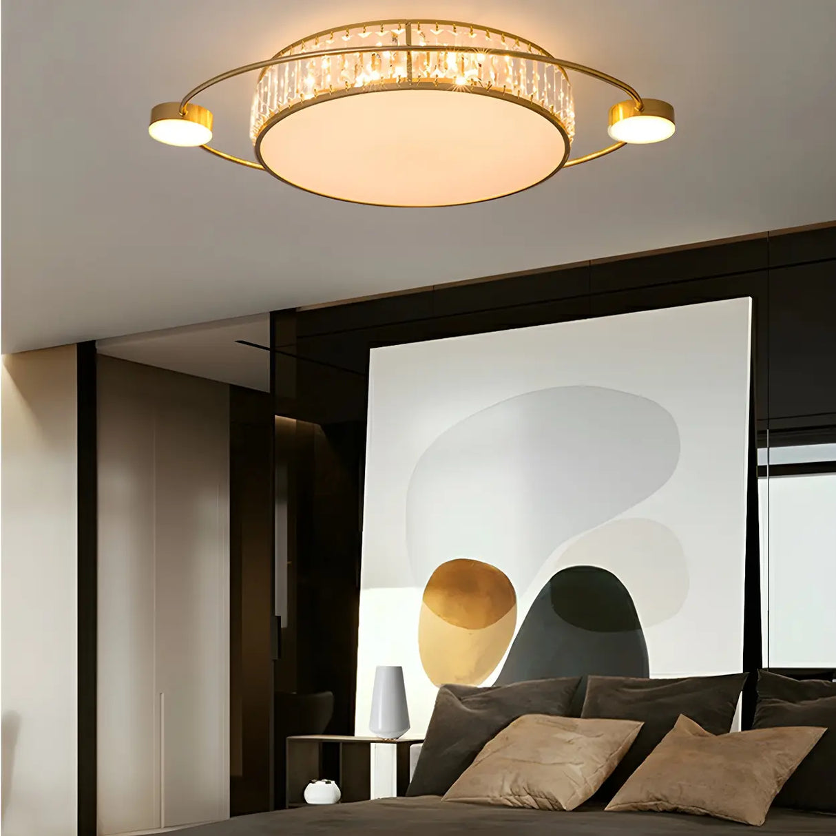 Modern Round Crystal Dimmable Flush Mount Ceiling Light Image - 19