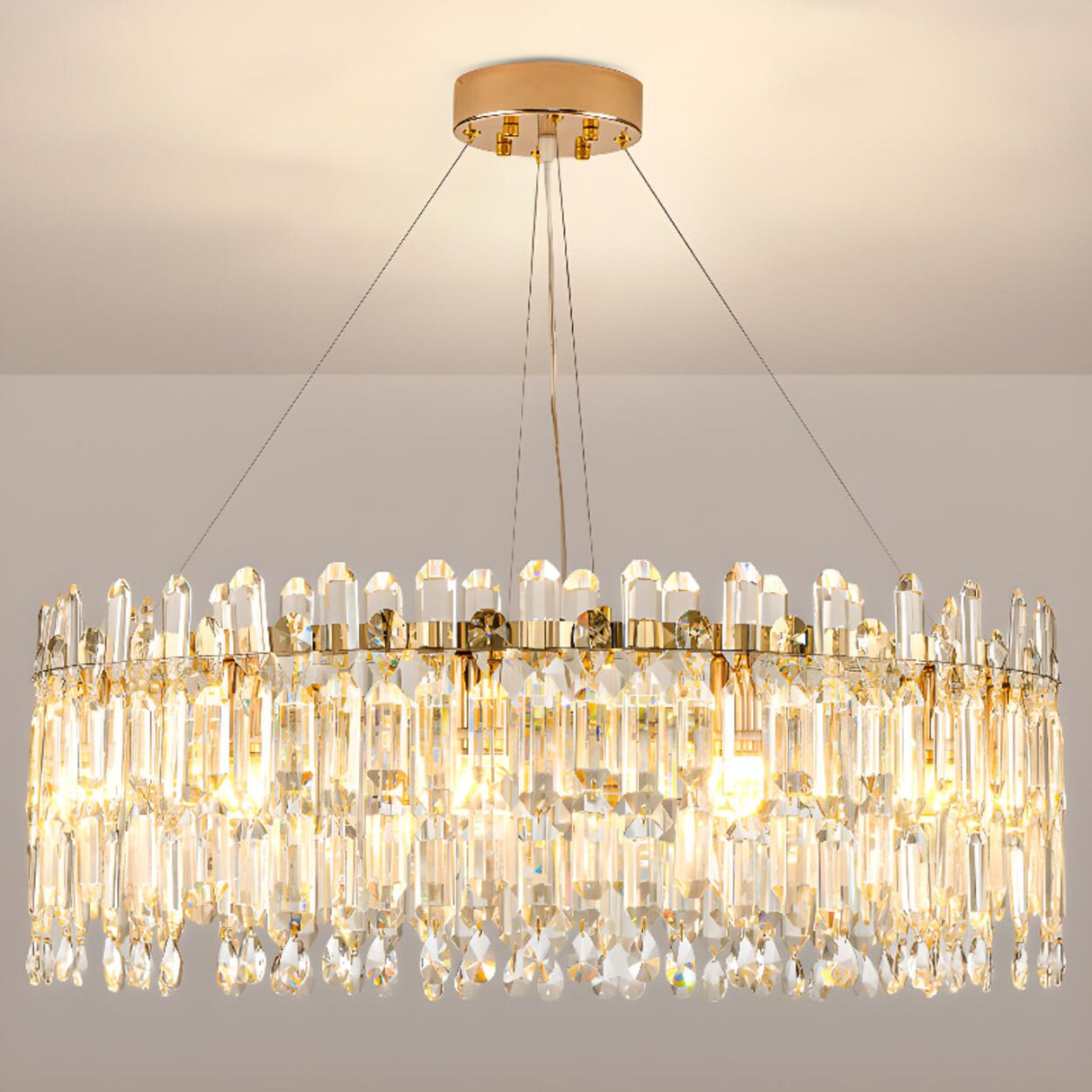 Modern Round Crystal Pendant Chandelier Adjustable Height Image - 10