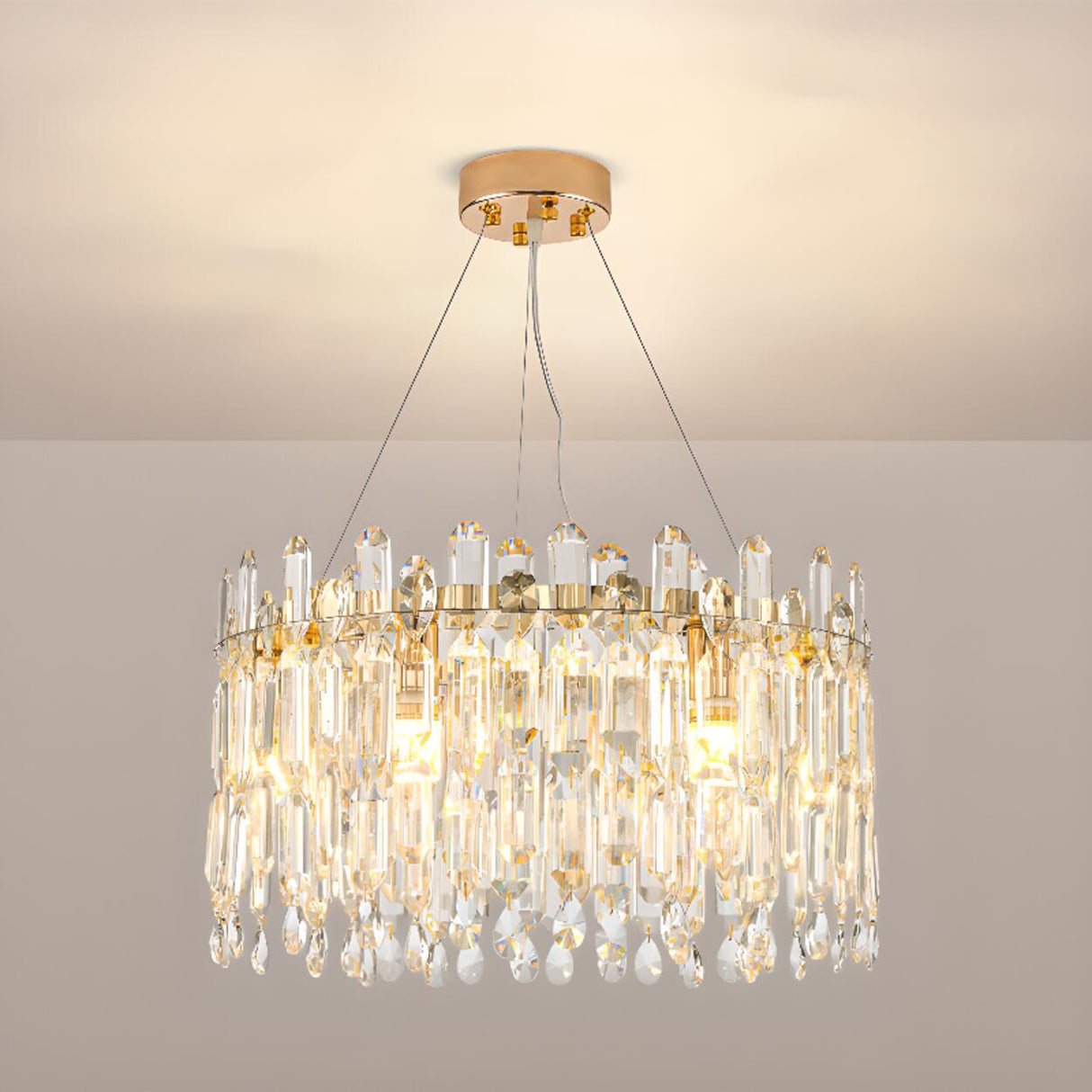 Modern Round Crystal Pendant Chandelier Adjustable Height Image - 11