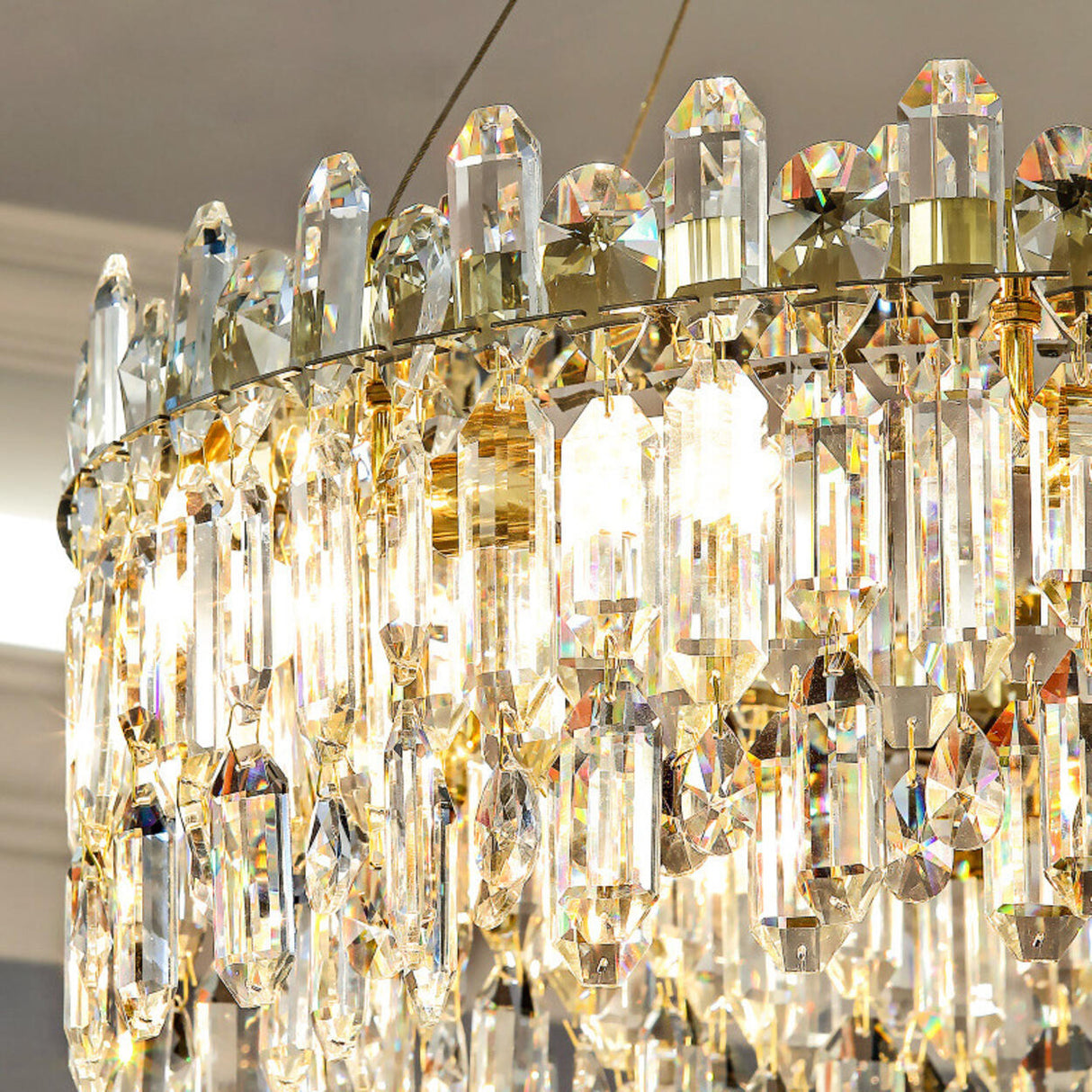 Modern Round Crystal Pendant Chandelier Adjustable Height Image - 13