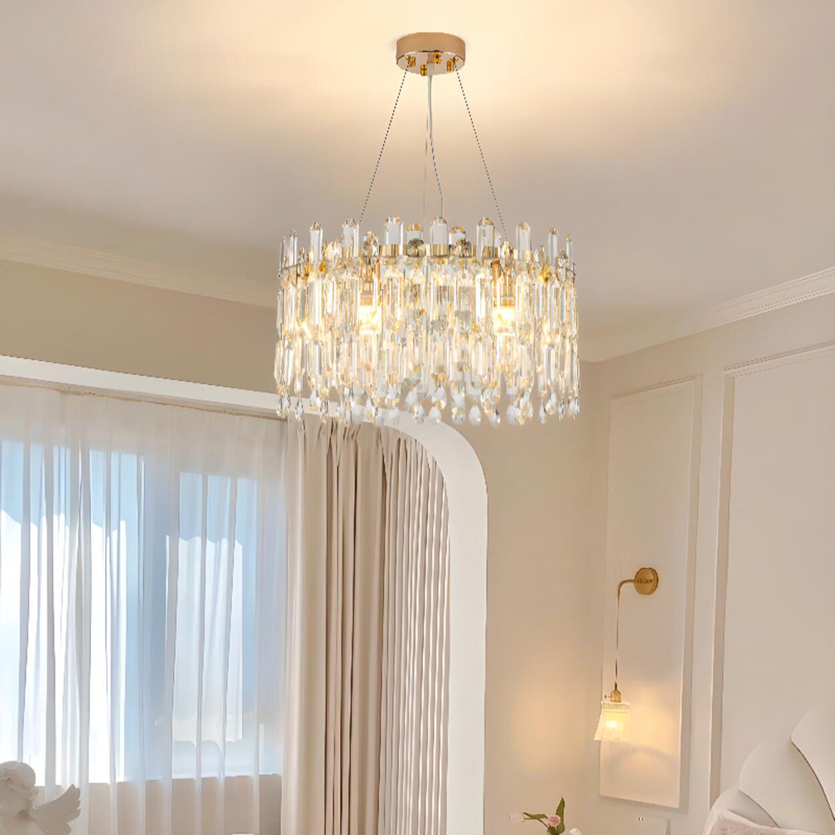 Modern Round Crystal Pendant Chandelier Adjustable Height Image - 3
