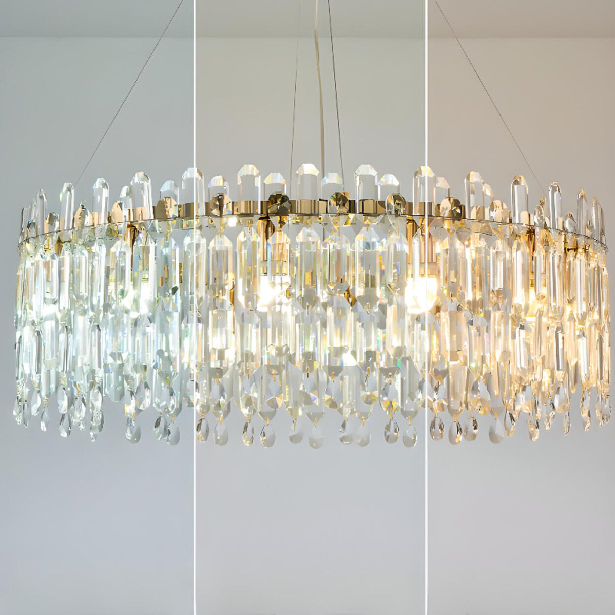 Modern Round Crystal Pendant Chandelier Adjustable Height Image - 9