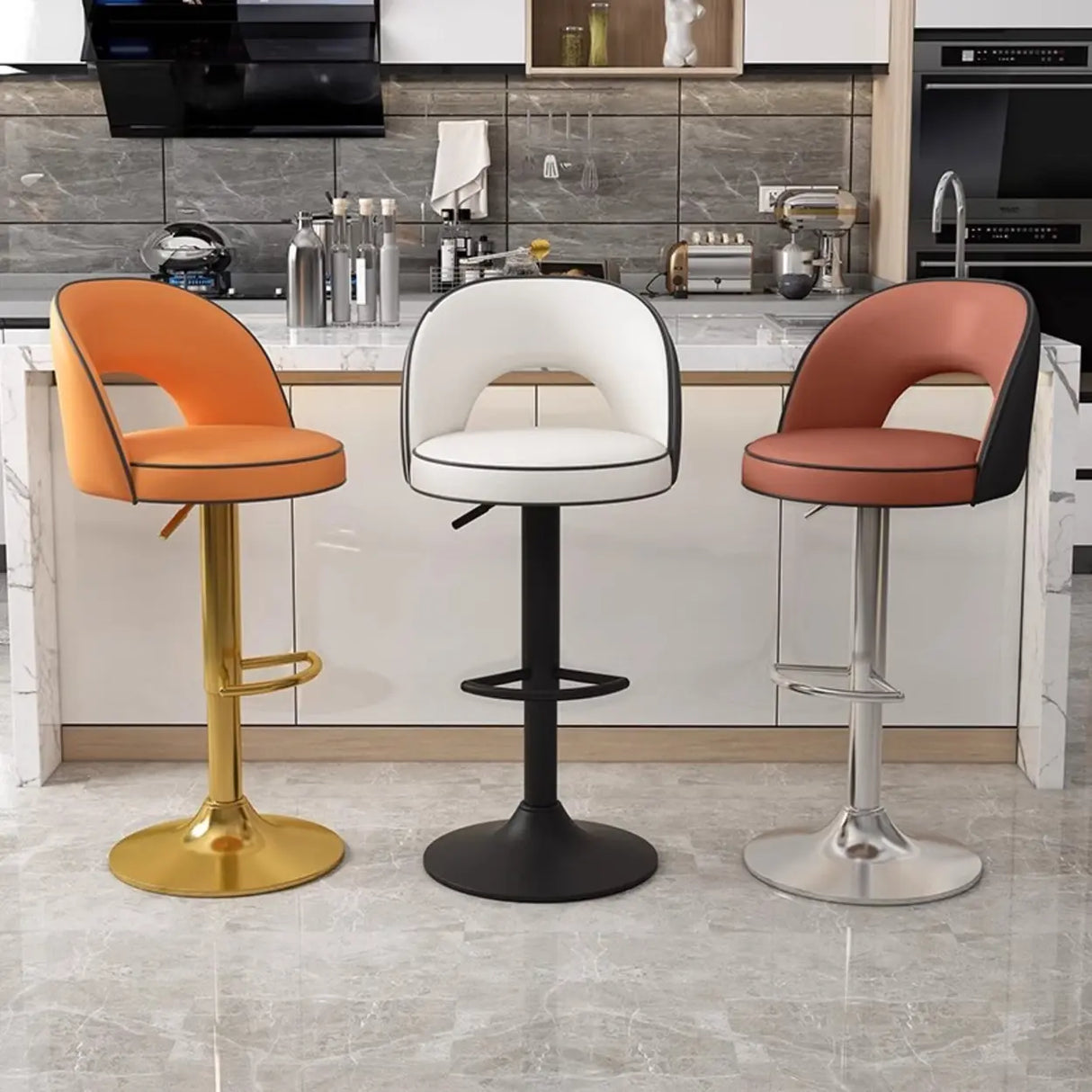 Modern Round Dark Brown Adjustable Height Swivel Bar Stool Image - 1