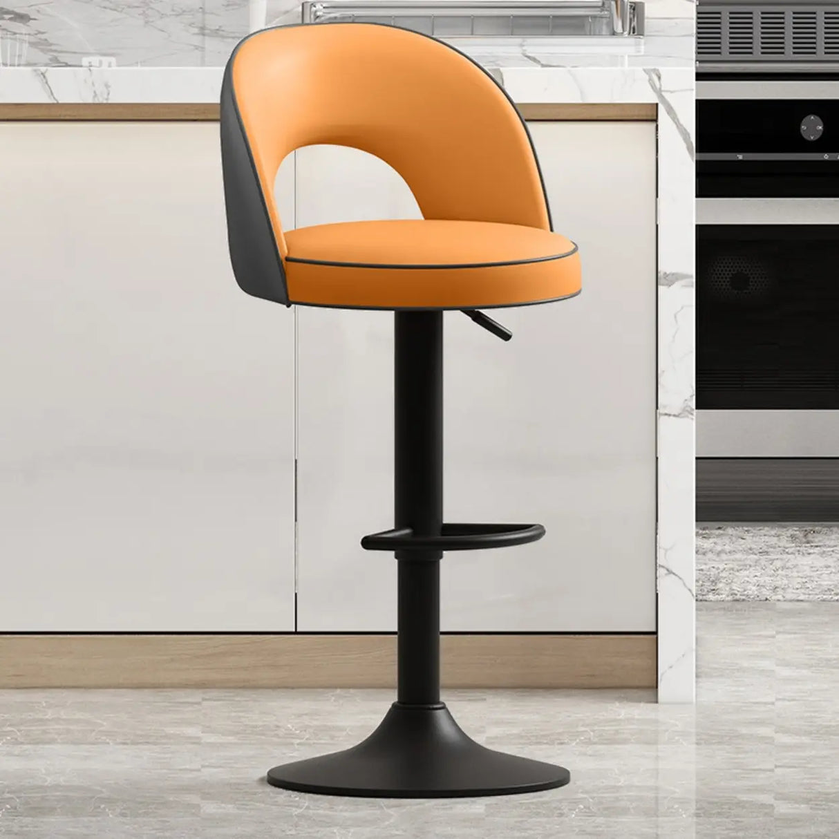 Modern Round Dark Brown Adjustable Height Swivel Bar Stool Image - 18