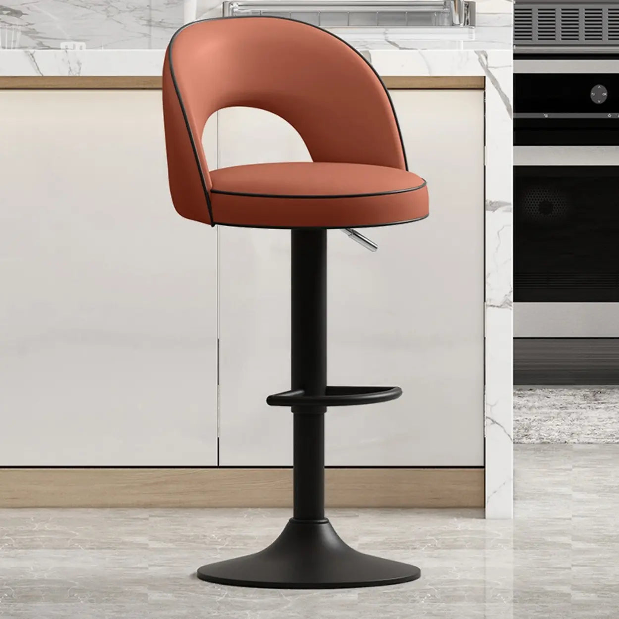 Modern Round Dark Brown Adjustable Height Swivel Bar Stool Image - 19