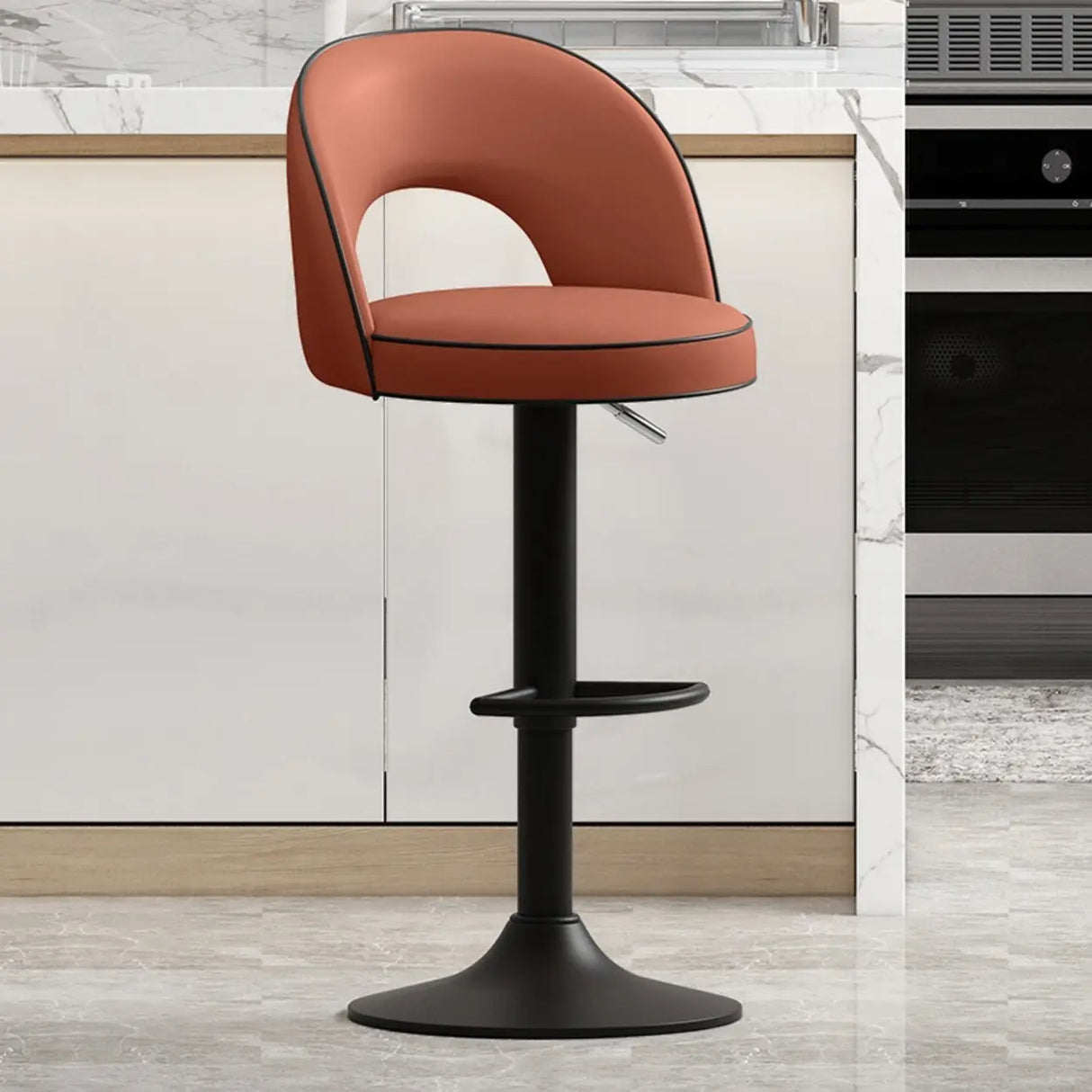 Modern Round Dark Brown Adjustable Height Swivel Bar Stool Image - 19