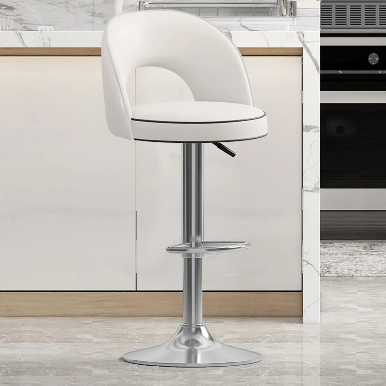 Modern Round Dark Brown Adjustable Height Swivel Bar Stool Image - 2