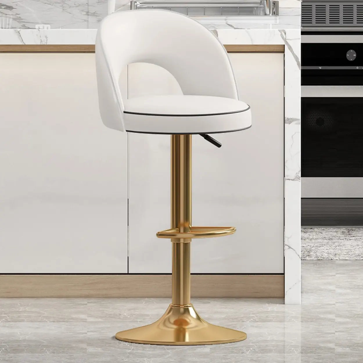 Modern Round Dark Brown Adjustable Height Swivel Bar Stool Image - 21