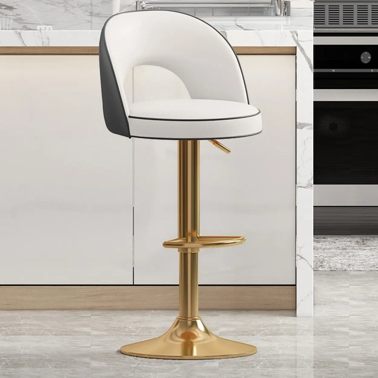 Modern Round Dark Brown Adjustable Height Swivel Bar Stool Image - 22