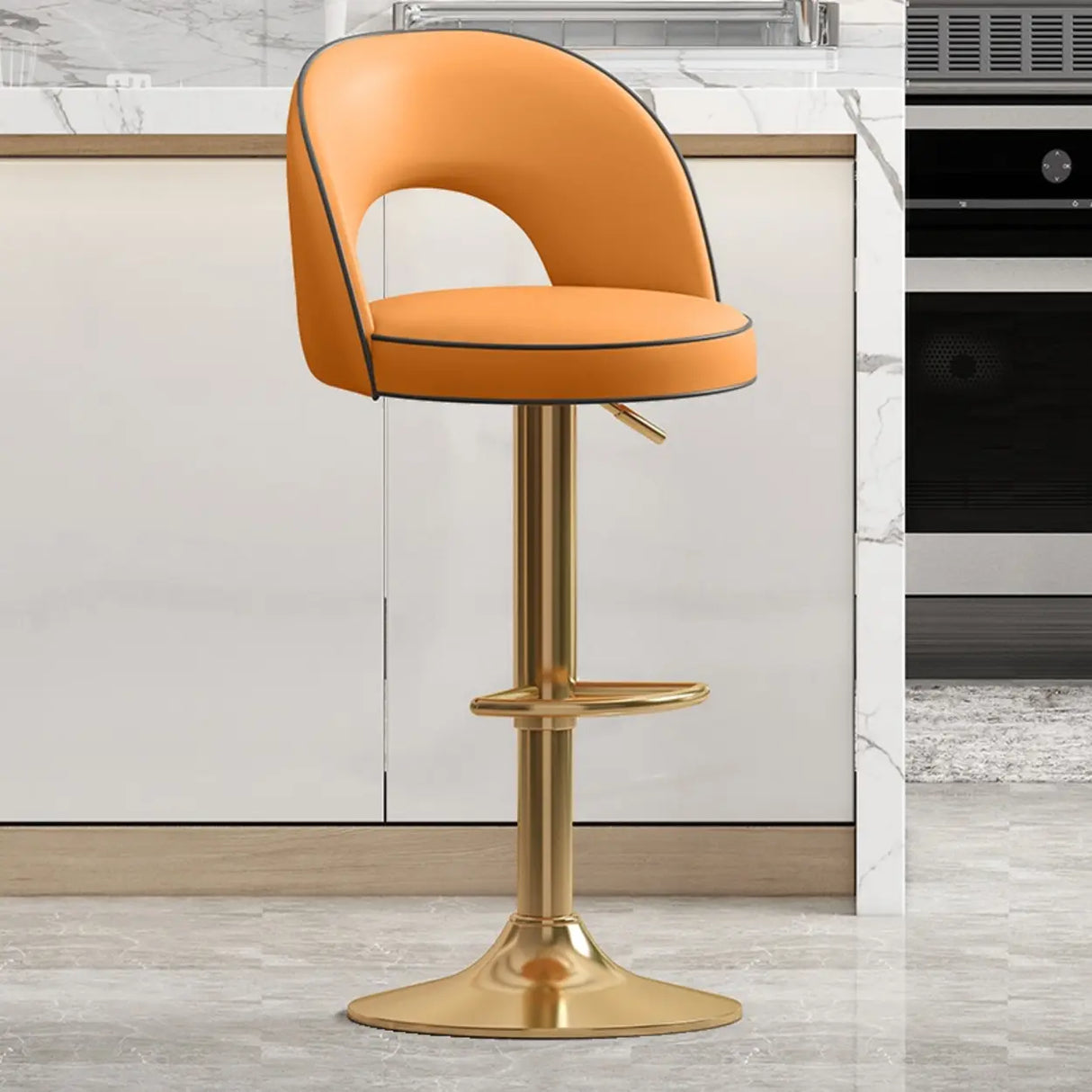 Modern Round Dark Brown Adjustable Height Swivel Bar Stool Image - 23