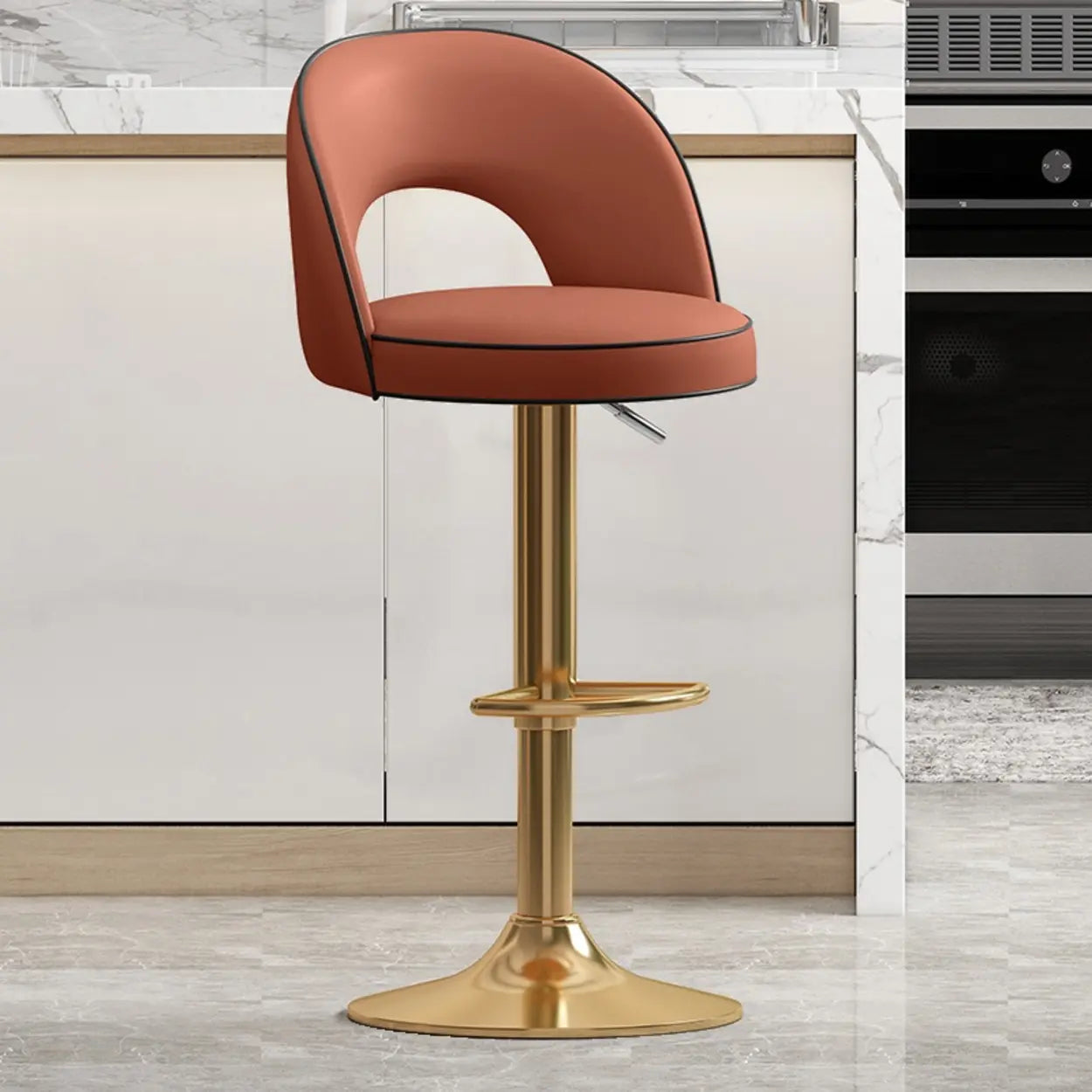 Modern Round Dark Brown Adjustable Height Swivel Bar Stool Image - 25