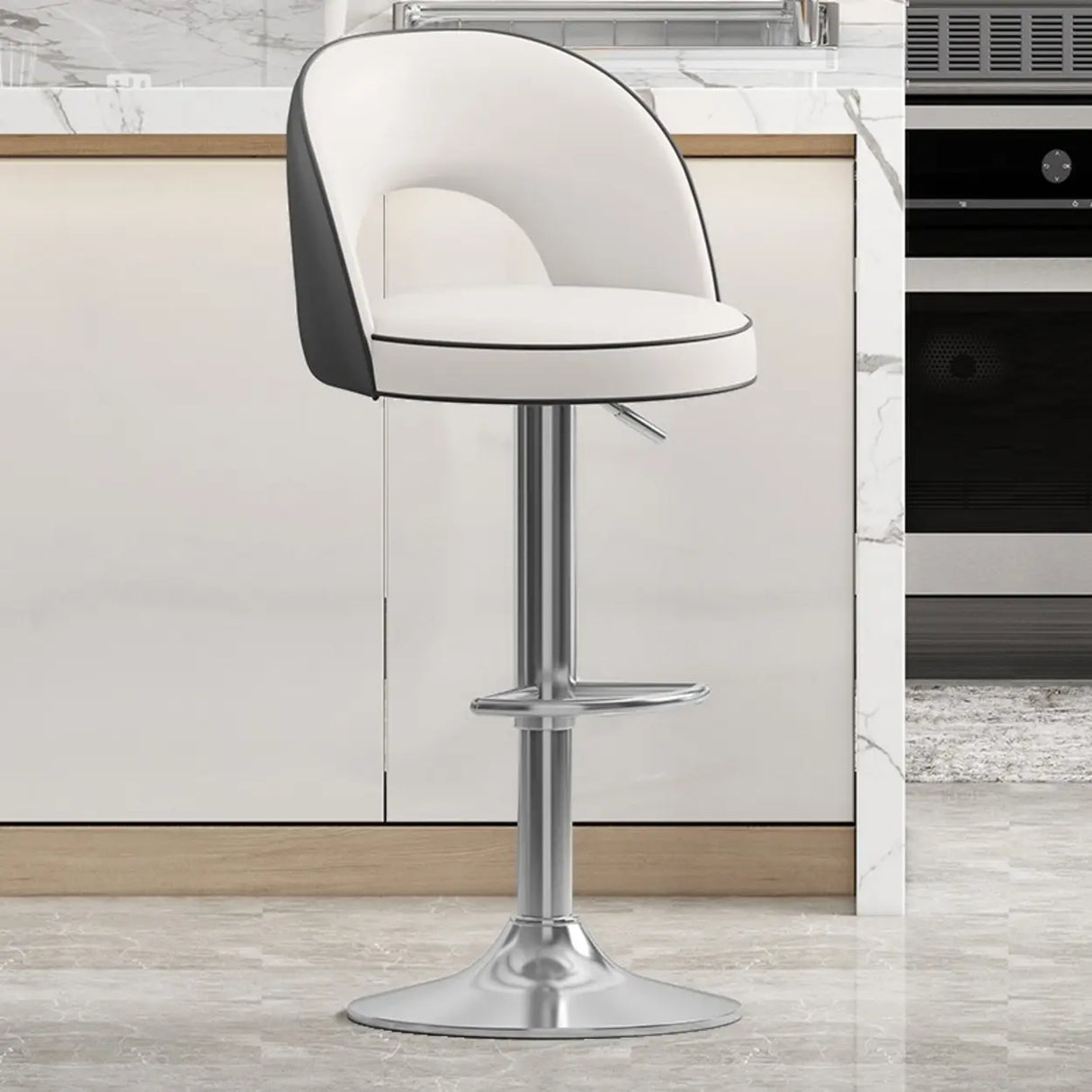 Modern Round Dark Brown Adjustable Height Swivel Bar Stool Image - 3