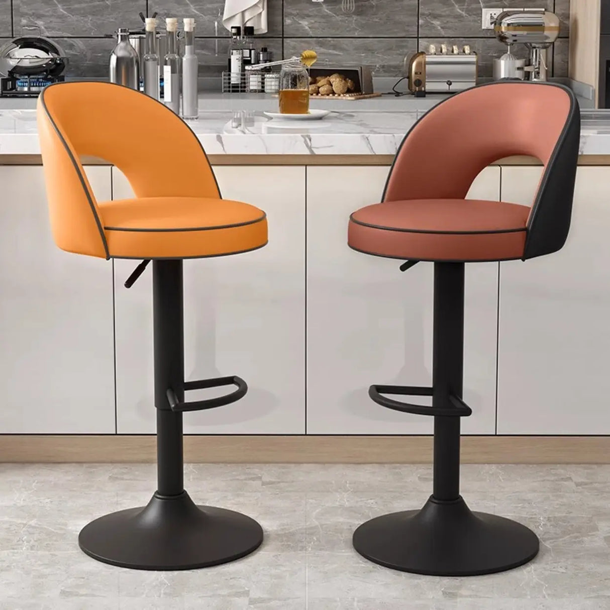 Modern Round Dark Brown Adjustable Height Swivel Bar Stool Image - 4