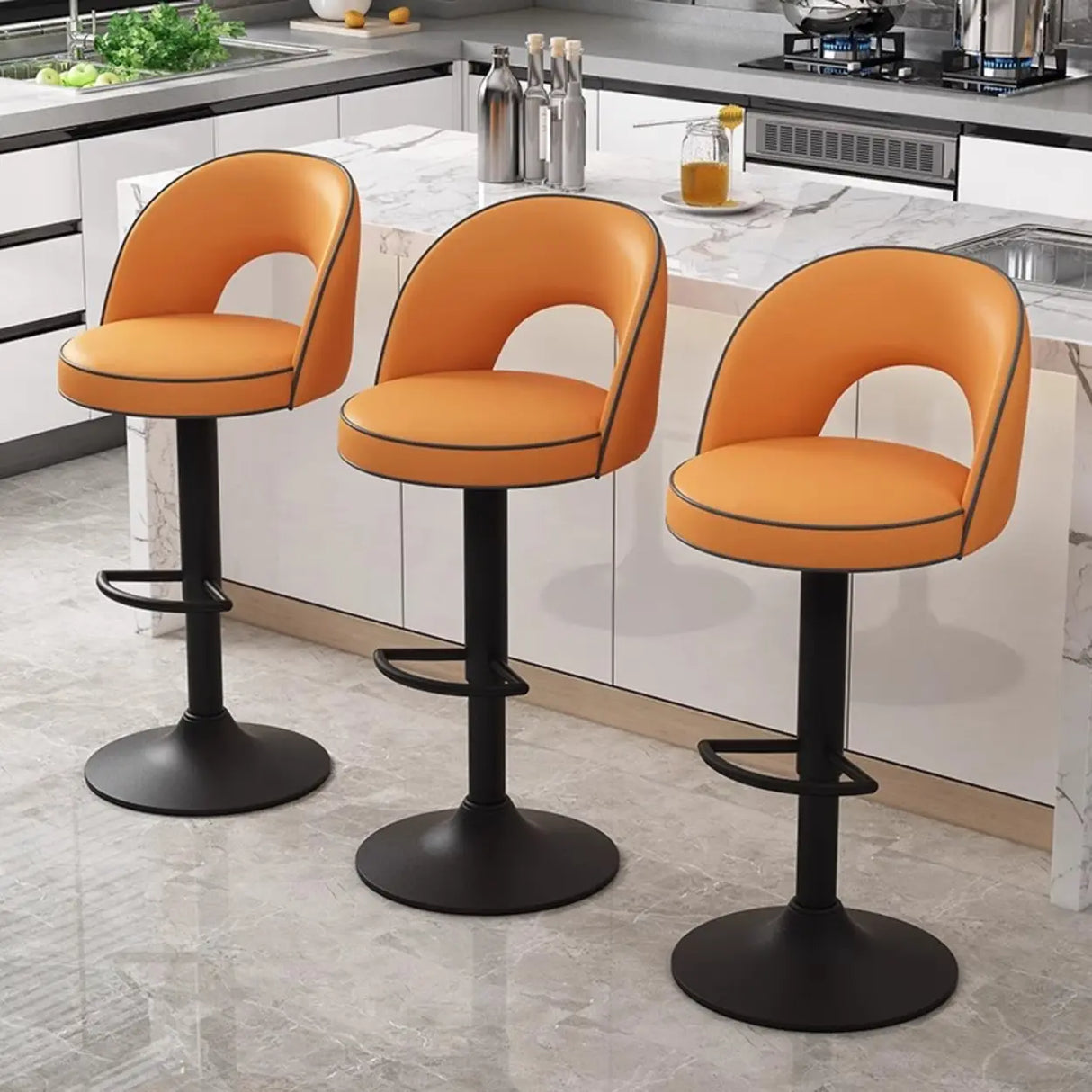 Modern Round Dark Brown Adjustable Height Swivel Bar Stool Image - 5