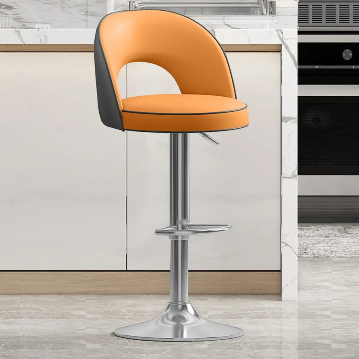 Modern Round Dark Brown Adjustable Height Swivel Bar Stool Image - 7