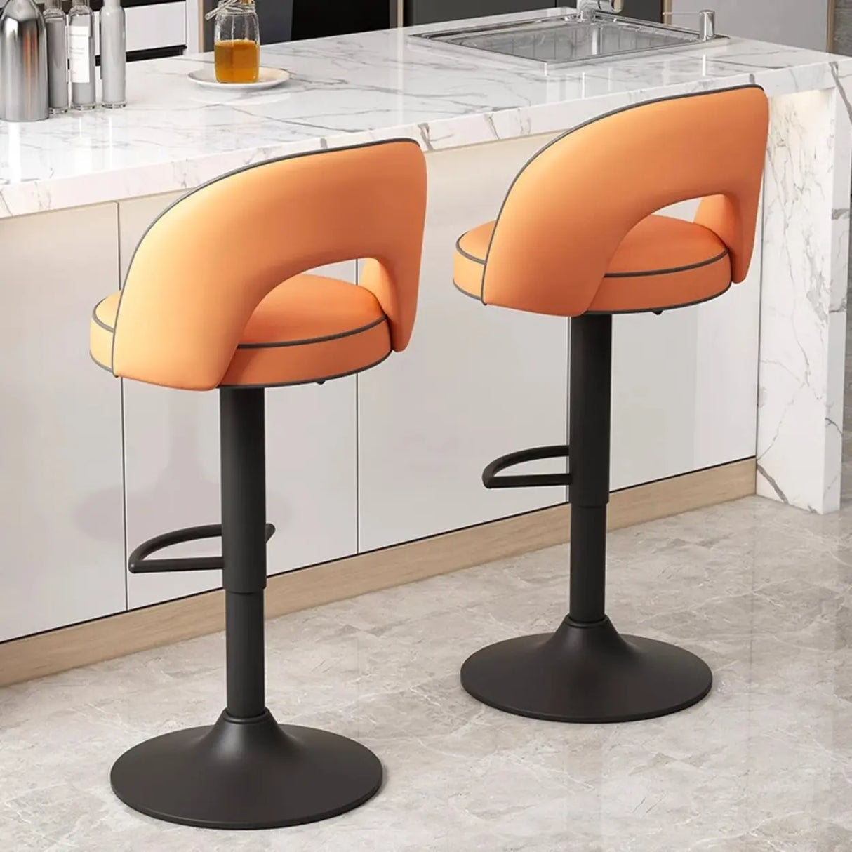 Modern Round Dark Brown Adjustable Height Swivel Bar Stool Image - 8