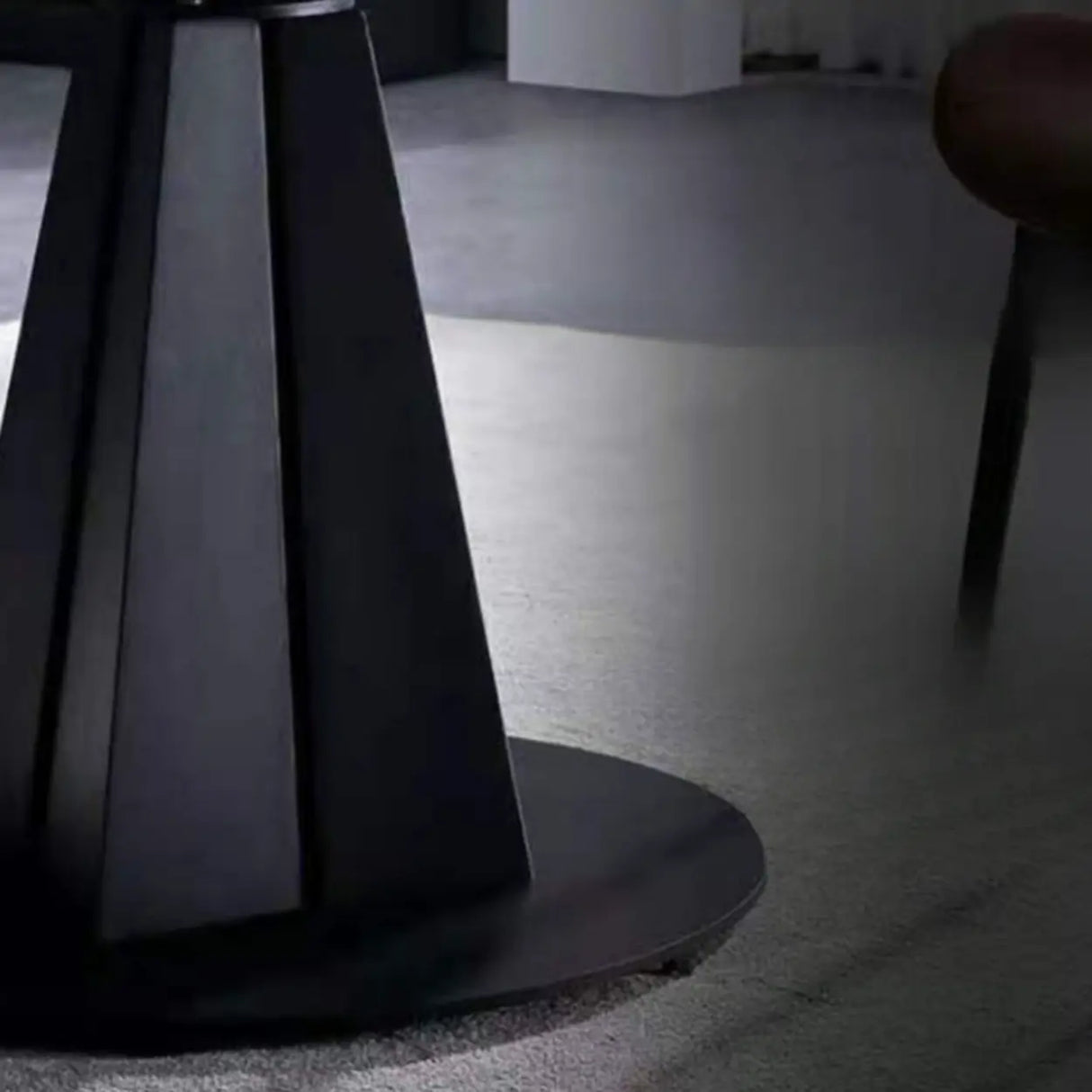 Modern Round Dining Table Stone Grey Self-Storing Leaf Image - 6