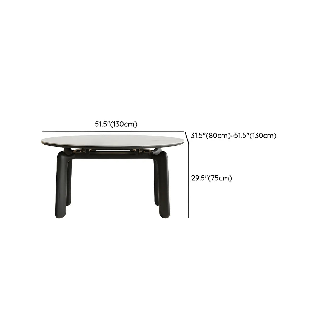 Modern Round Dining Table Stone White and Black Extendable Image - 12