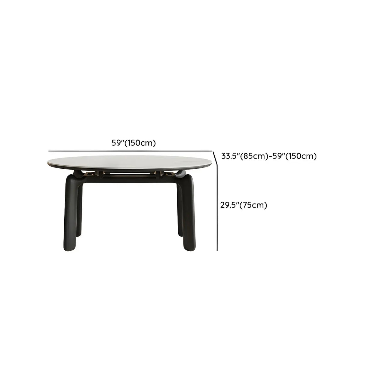 Modern Round Dining Table Stone White and Black Extendable Image - 13