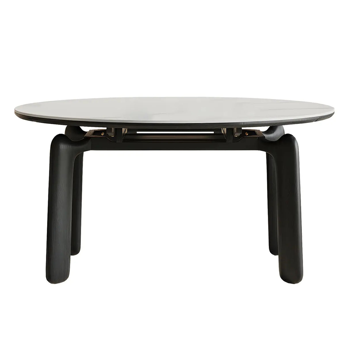 Modern Round Dining Table Stone White and Black Extendable Image - 5