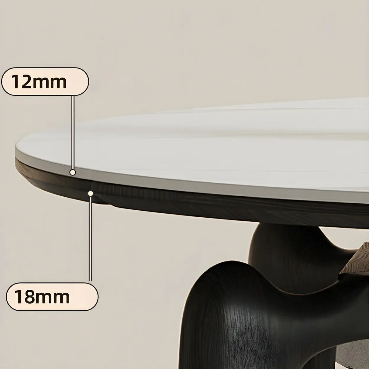 Modern Round Dining Table Stone White and Black Extendable Image - 7