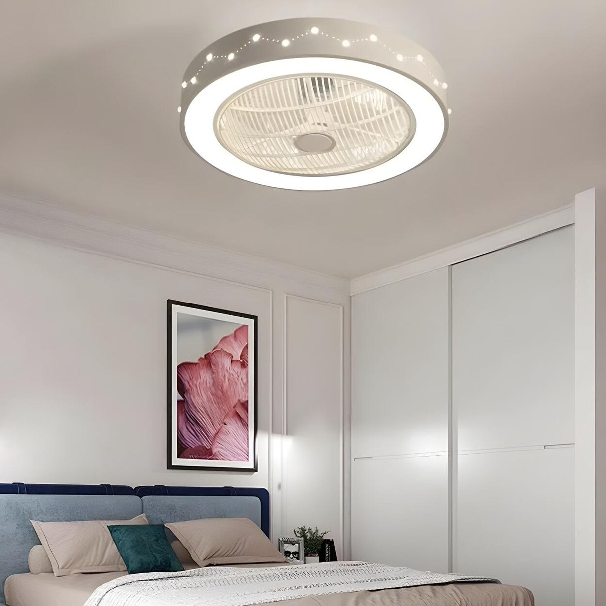 Modern Round Flush Bladeless Ceiling Fan with LED Light Image - 3