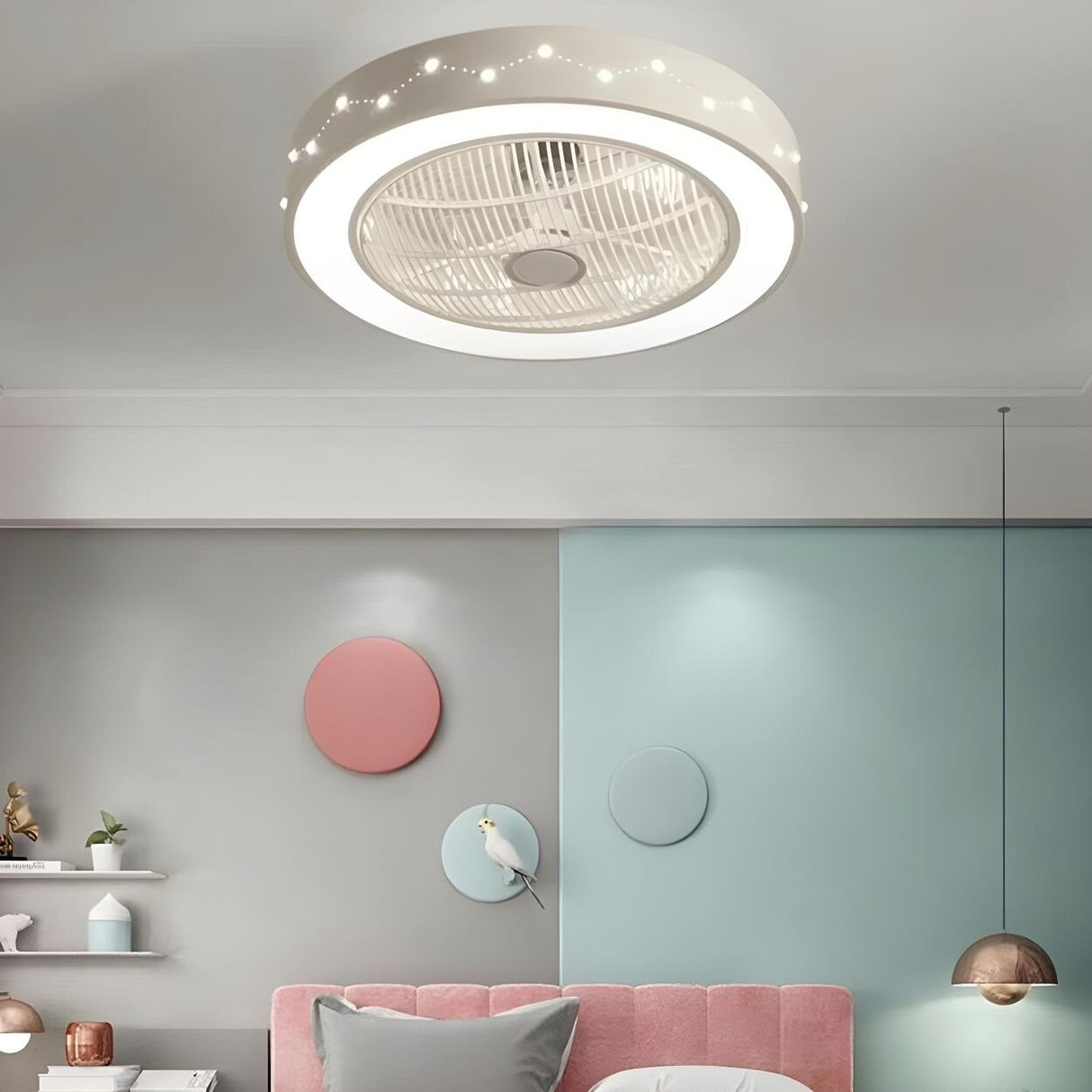 Modern Round Flush Bladeless Ceiling Fan with LED Light Image - 9