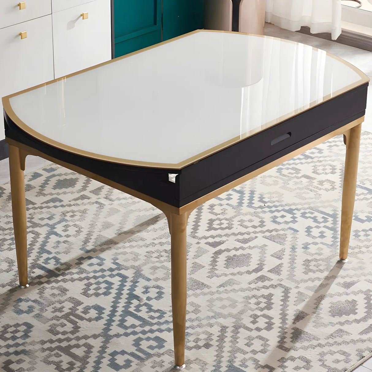 Modern Round Glass Dining Table White with Drop Leaf Image - 2