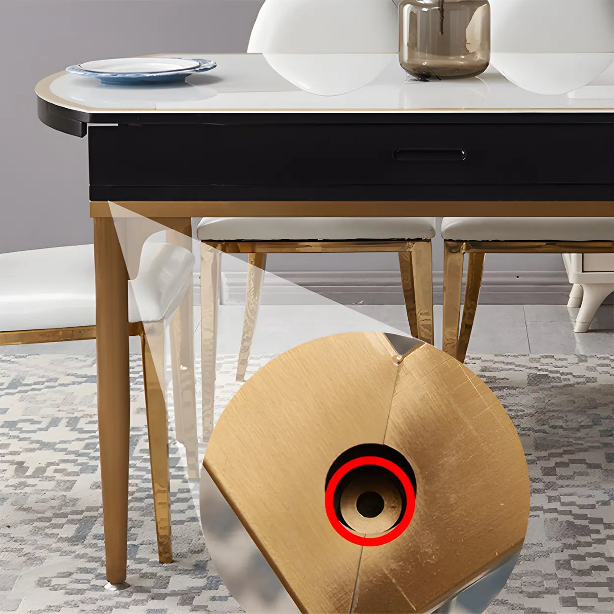 Modern Round Glass Dining Table White with Drop Leaf Image - 8