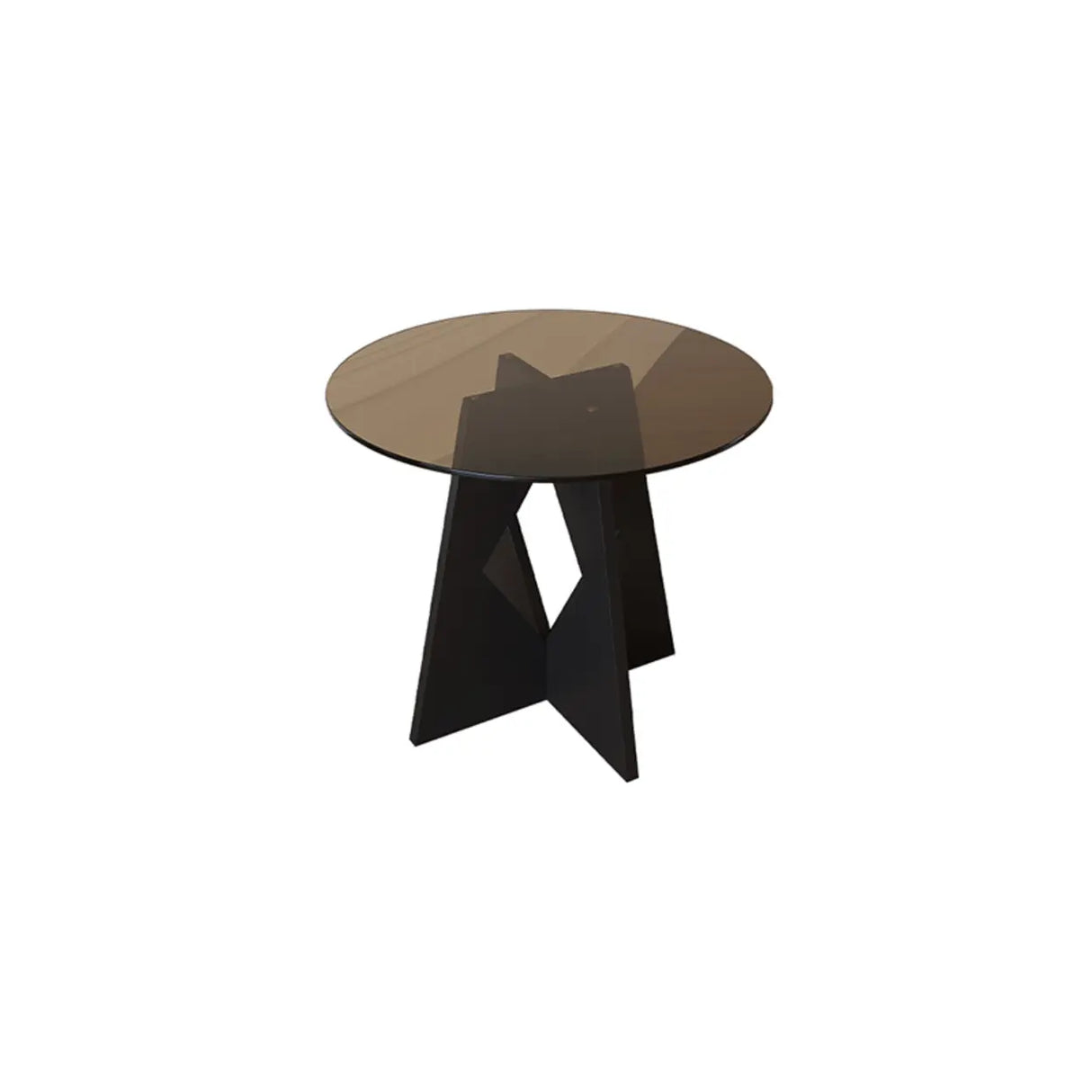 Modern Round Glass Side Table with Geometric Metal Base Image - 3