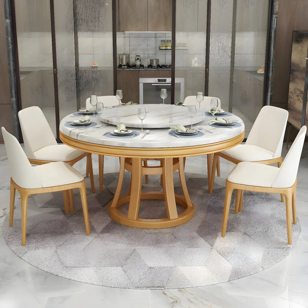 Modern Round Grey Marble Scratch Resistant Dining Table Image - 1