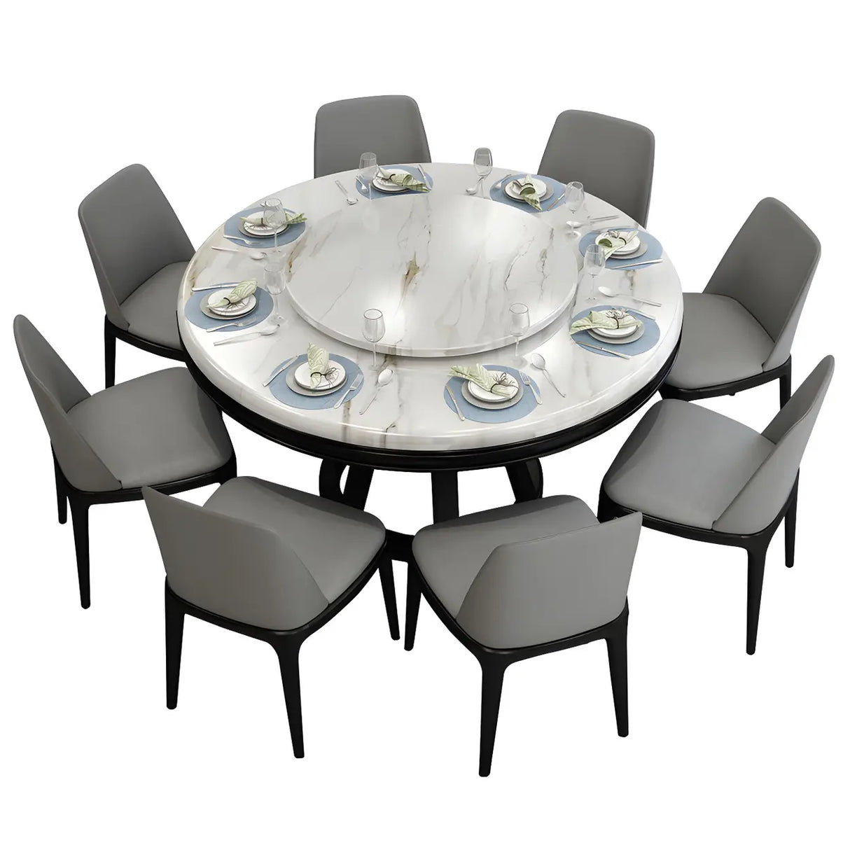 Modern Round Grey Marble Scratch Resistant Dining Table Image - 2