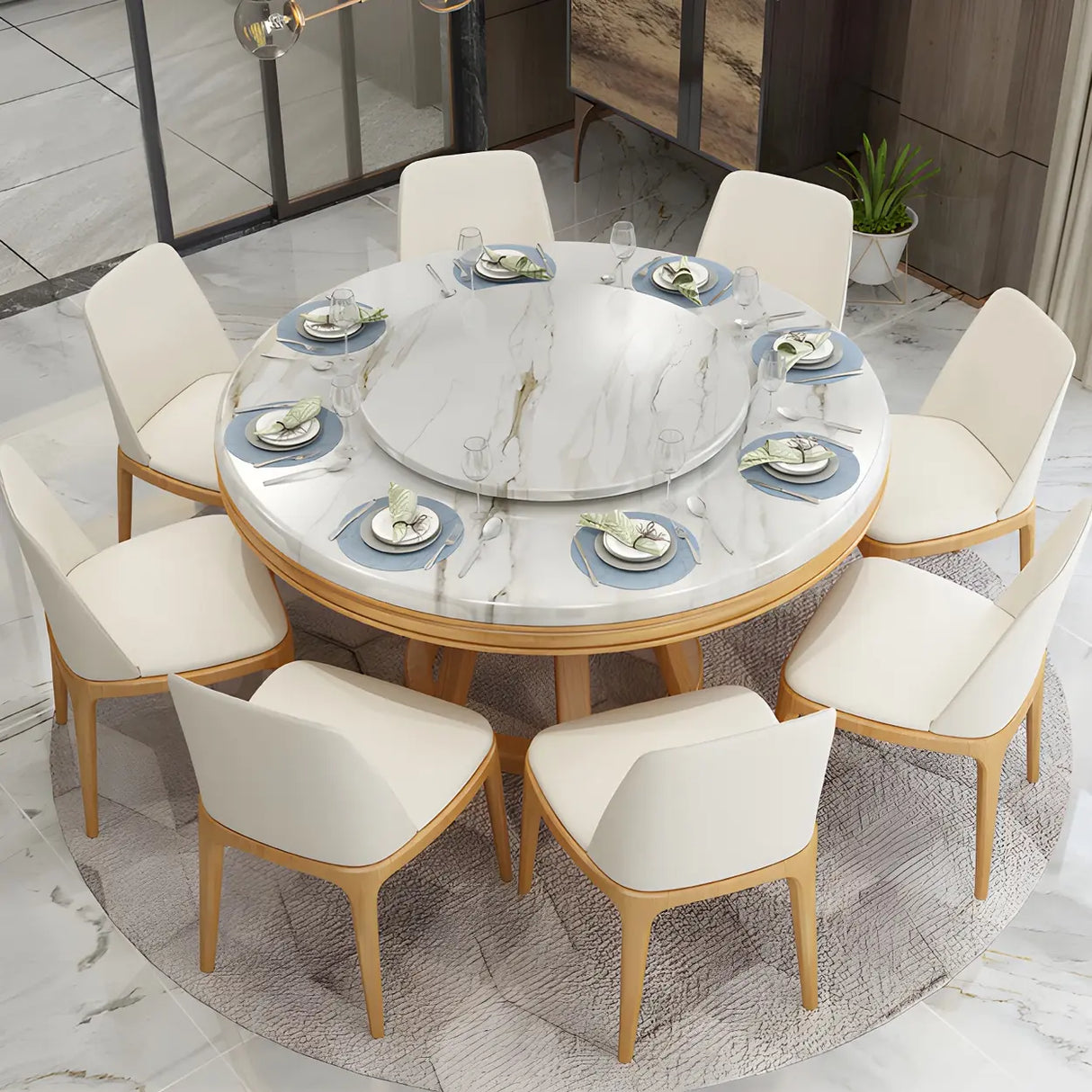Modern Round Grey Marble Scratch Resistant Dining Table Image - 3