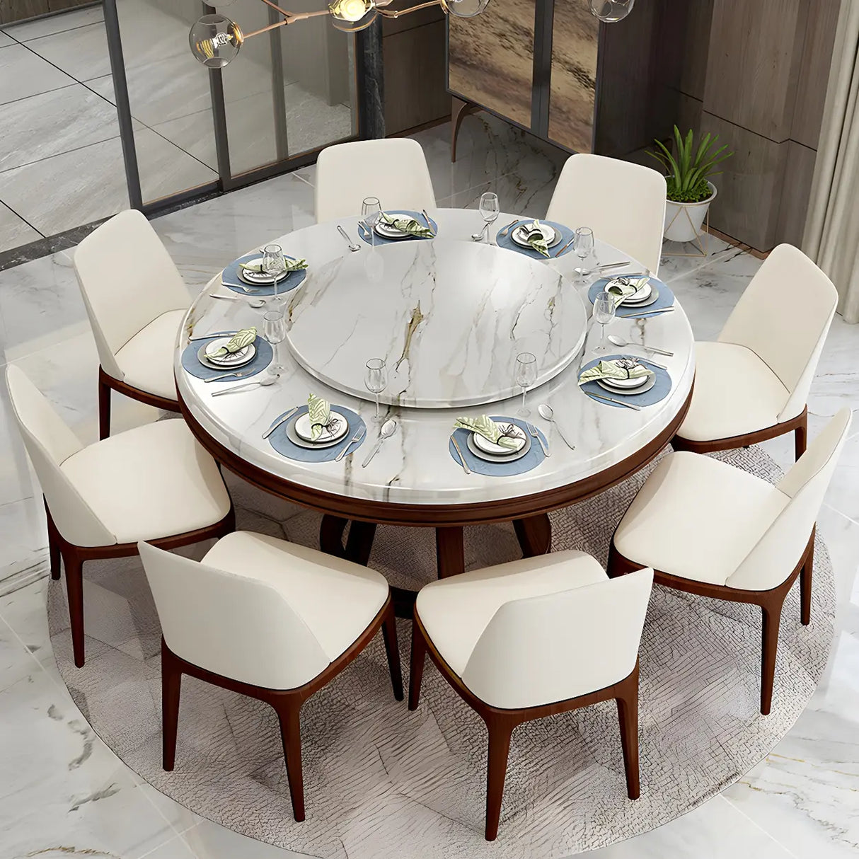 Modern Round Grey Marble Scratch Resistant Dining Table Image - 4