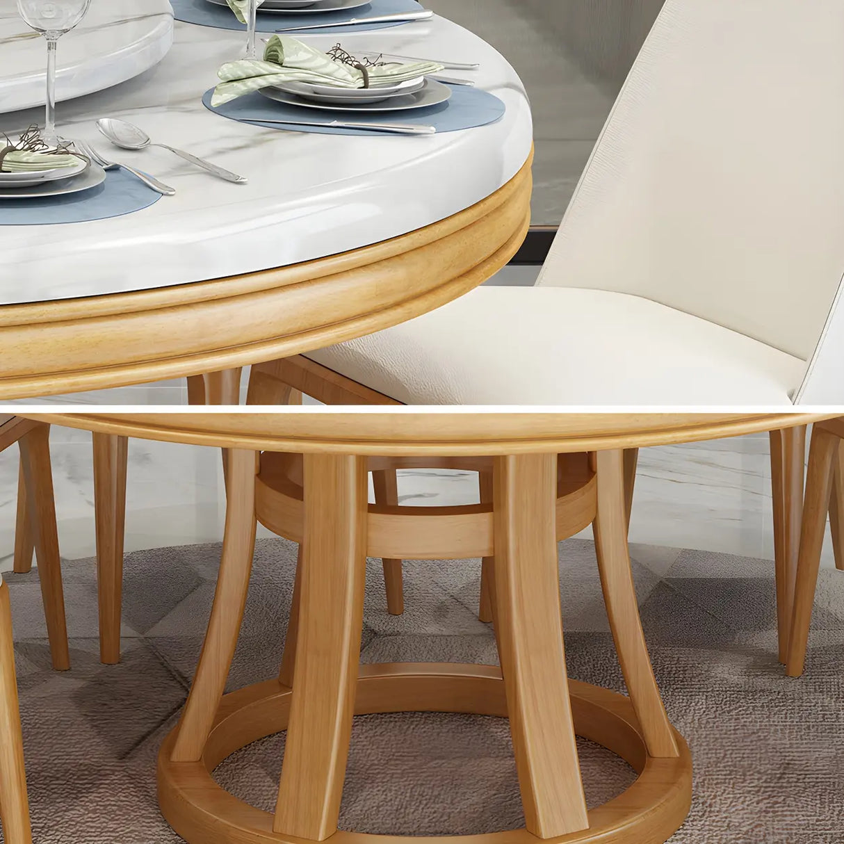 Modern Round Grey Marble Scratch Resistant Dining Table Image - 8