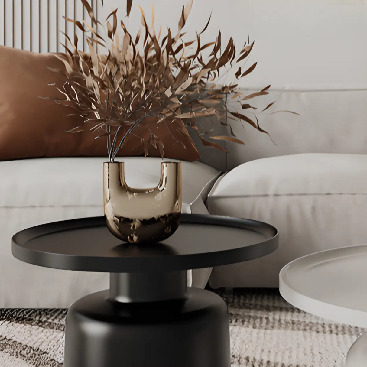 Modern Round Iron Tray Top Nesting Small Coffee Table Image - 10