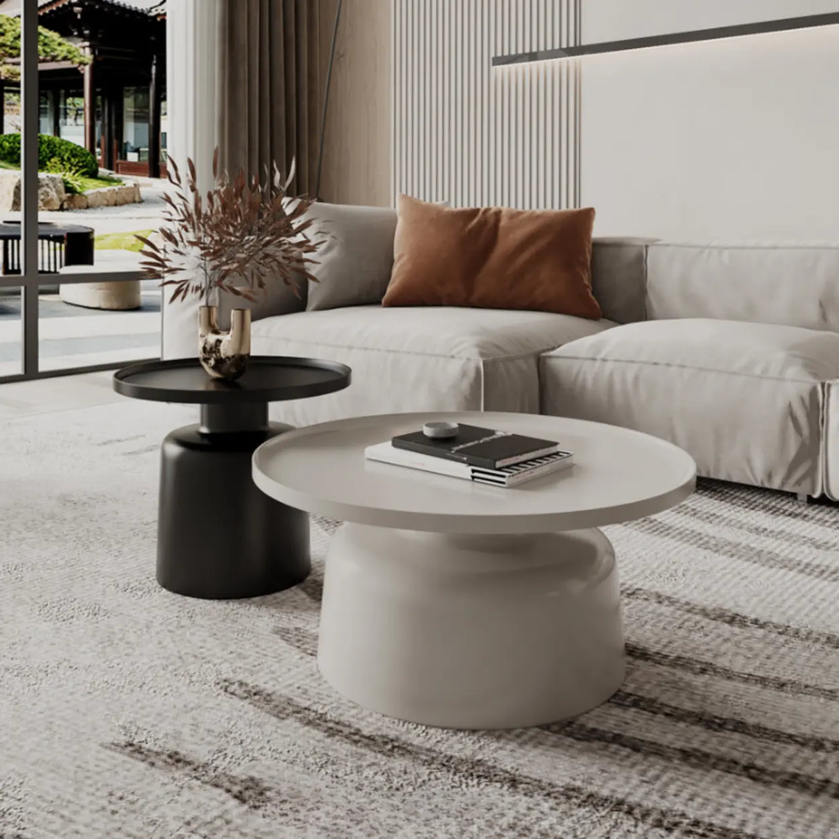 Modern Round Iron Tray Top Nesting Small Coffee Table Image - 4