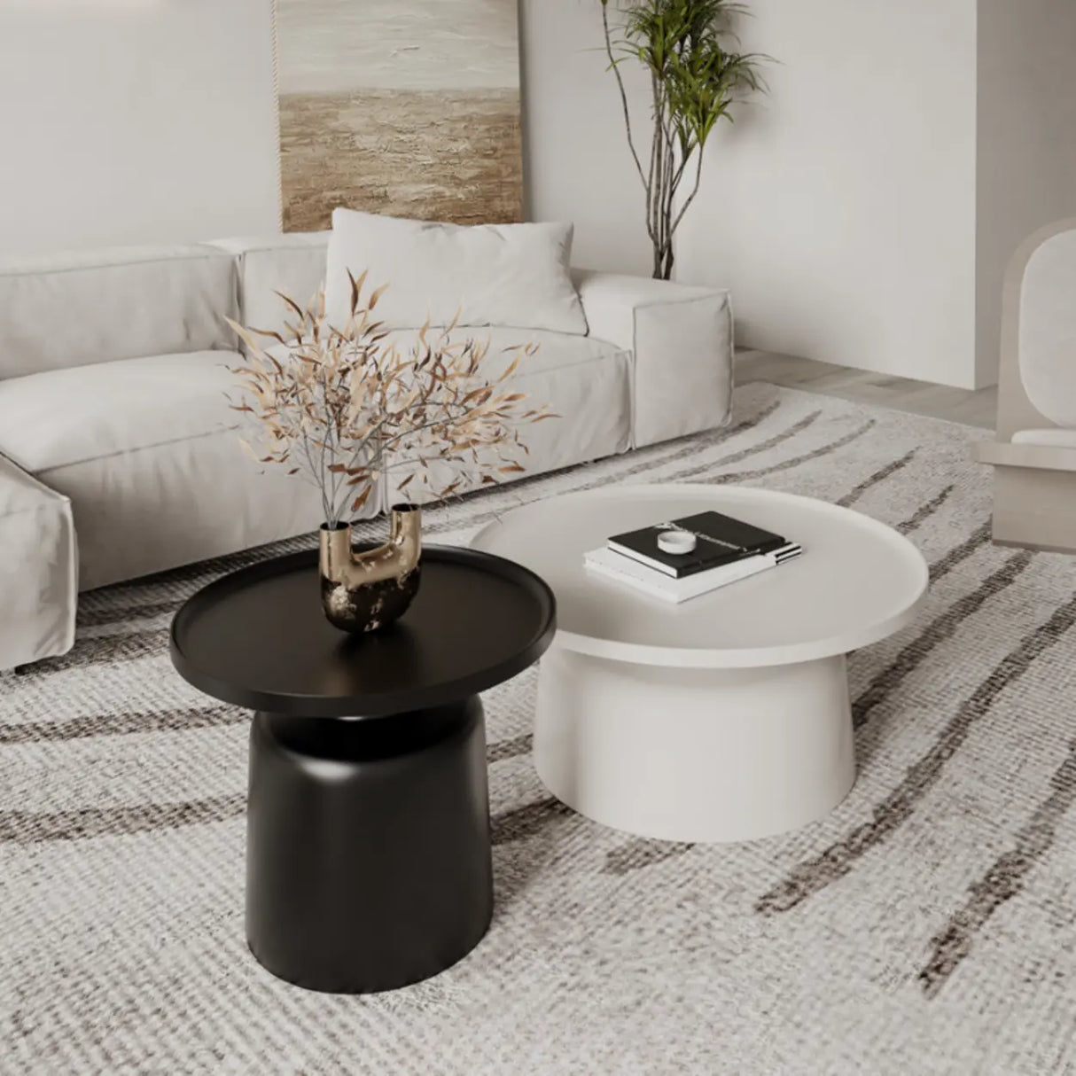 Modern Round Iron Tray Top Nesting Small Coffee Table Image - 6