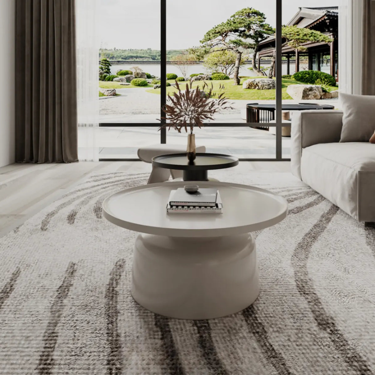 Modern Round Iron Tray Top Nesting Small Coffee Table Image - 7