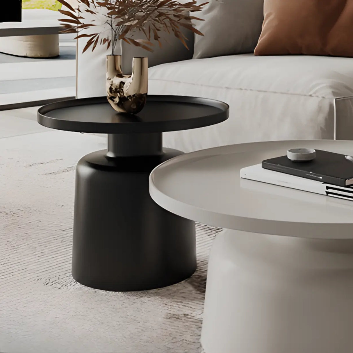 Modern Round Iron Tray Top Nesting Small Coffee Table Image - 9