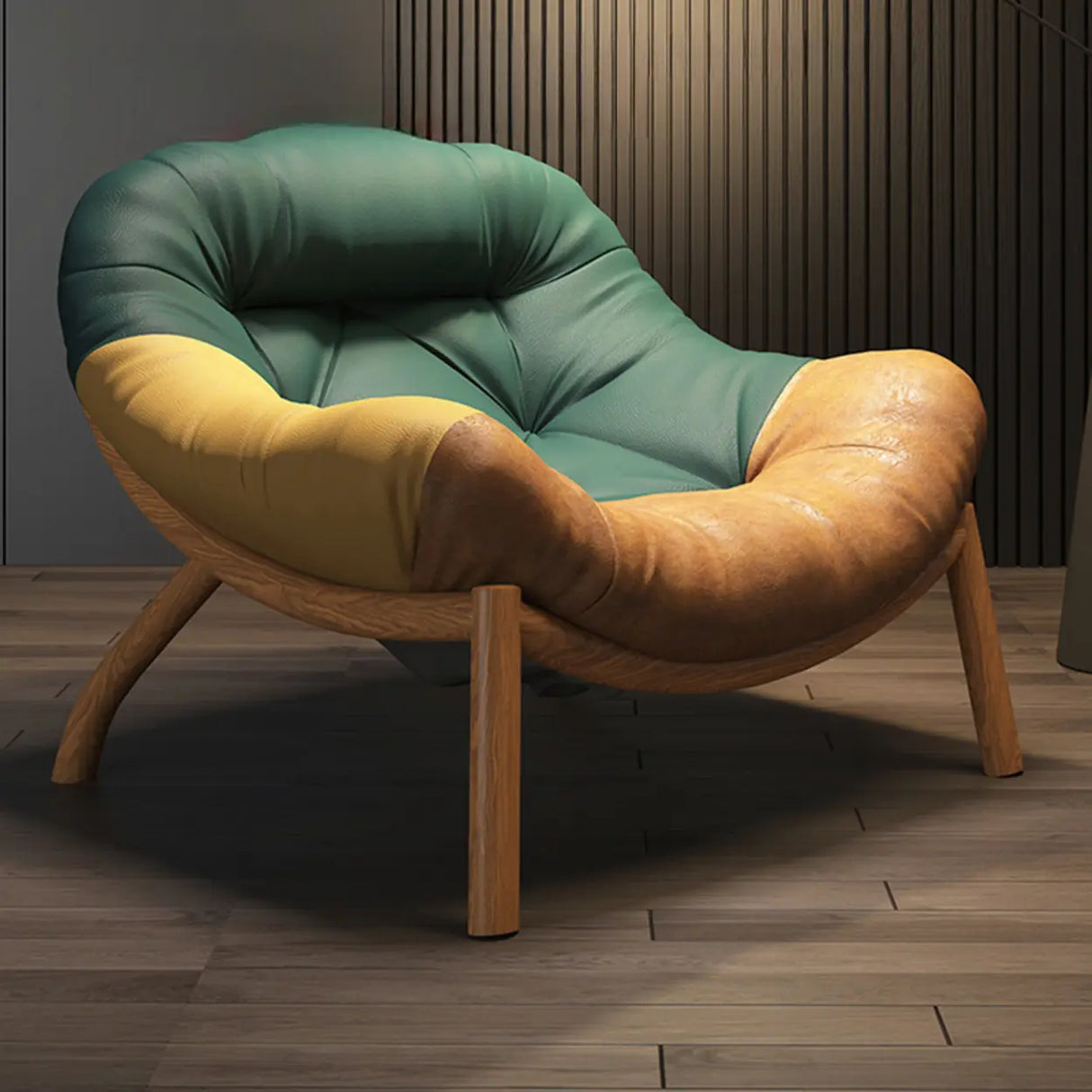 Modern Round Leather Tufted Back Lounge Accent Chair Image - 1