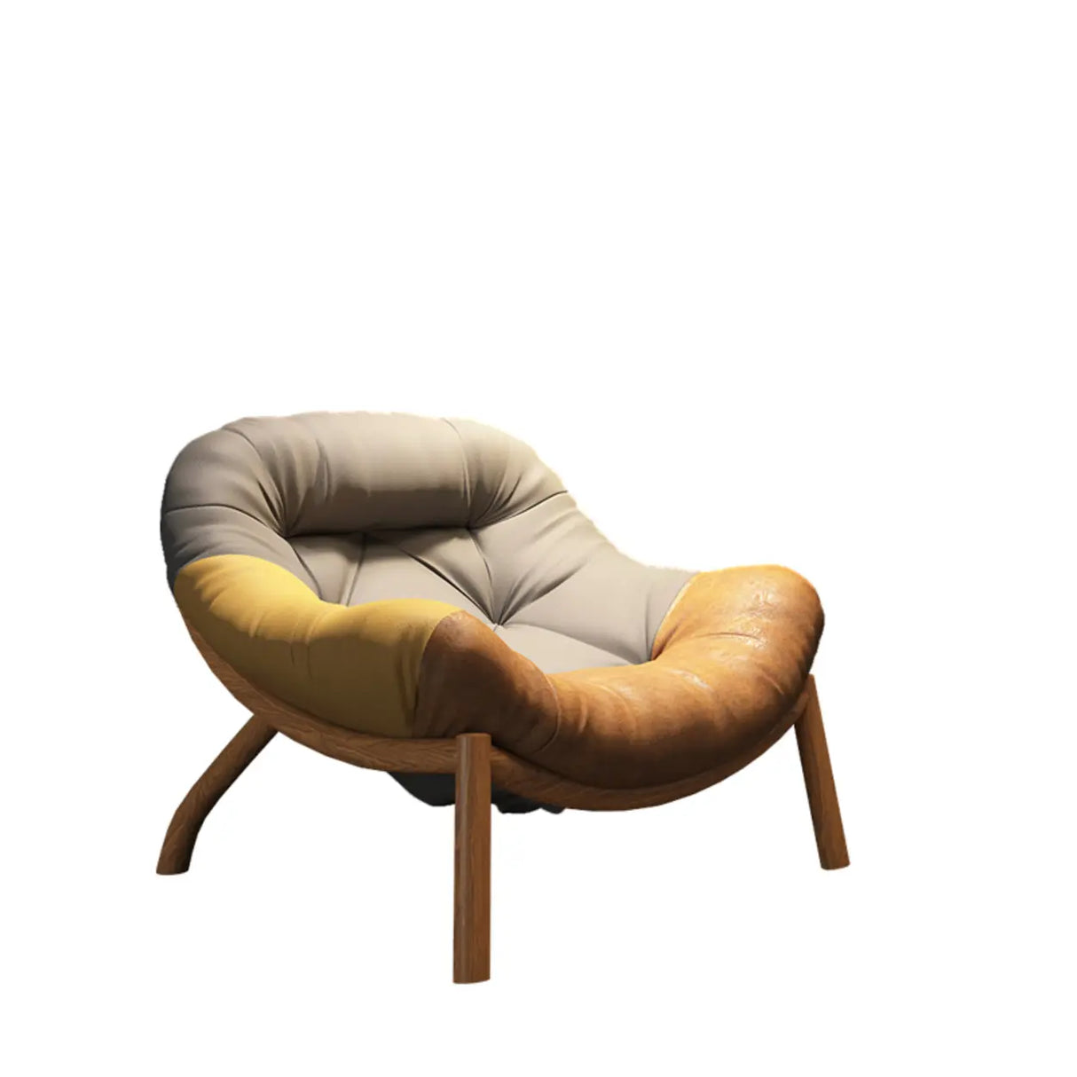 Modern Round Leather Tufted Back Lounge Accent Chair Image - 11