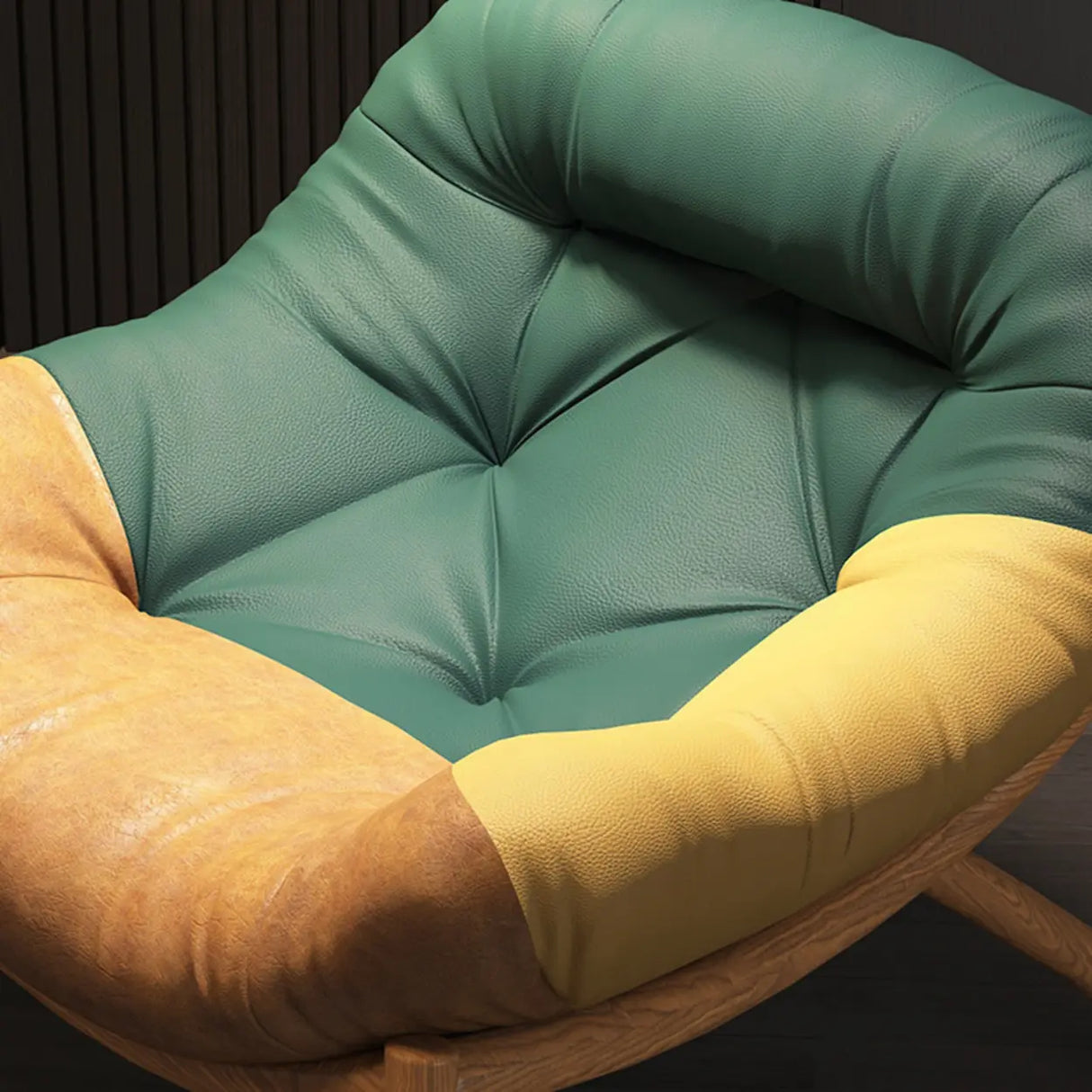 Modern Round Leather Tufted Back Lounge Accent Chair Image - 12