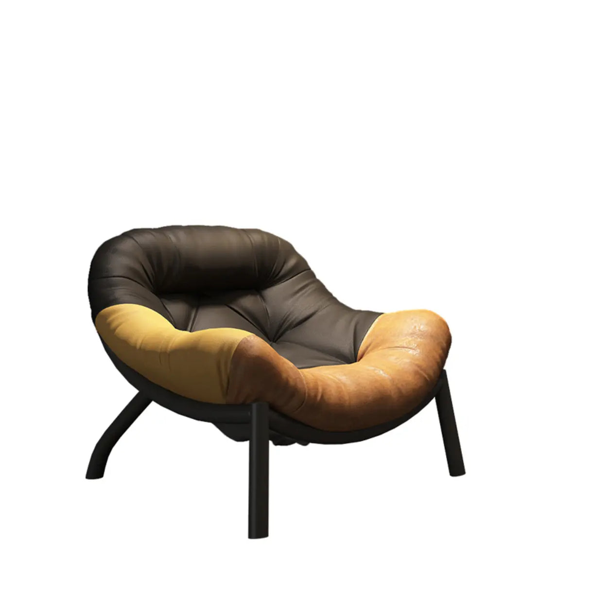 Modern Round Leather Tufted Back Lounge Accent Chair Image - 19