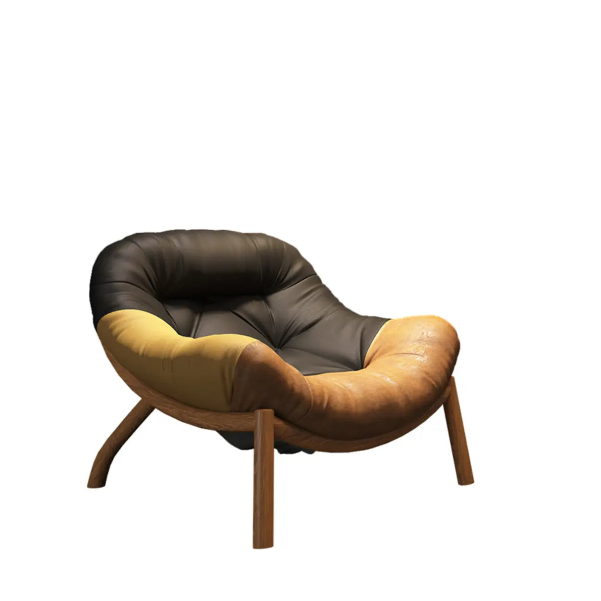 Modern Round Leather Tufted Back Lounge Accent Chair Image - 2