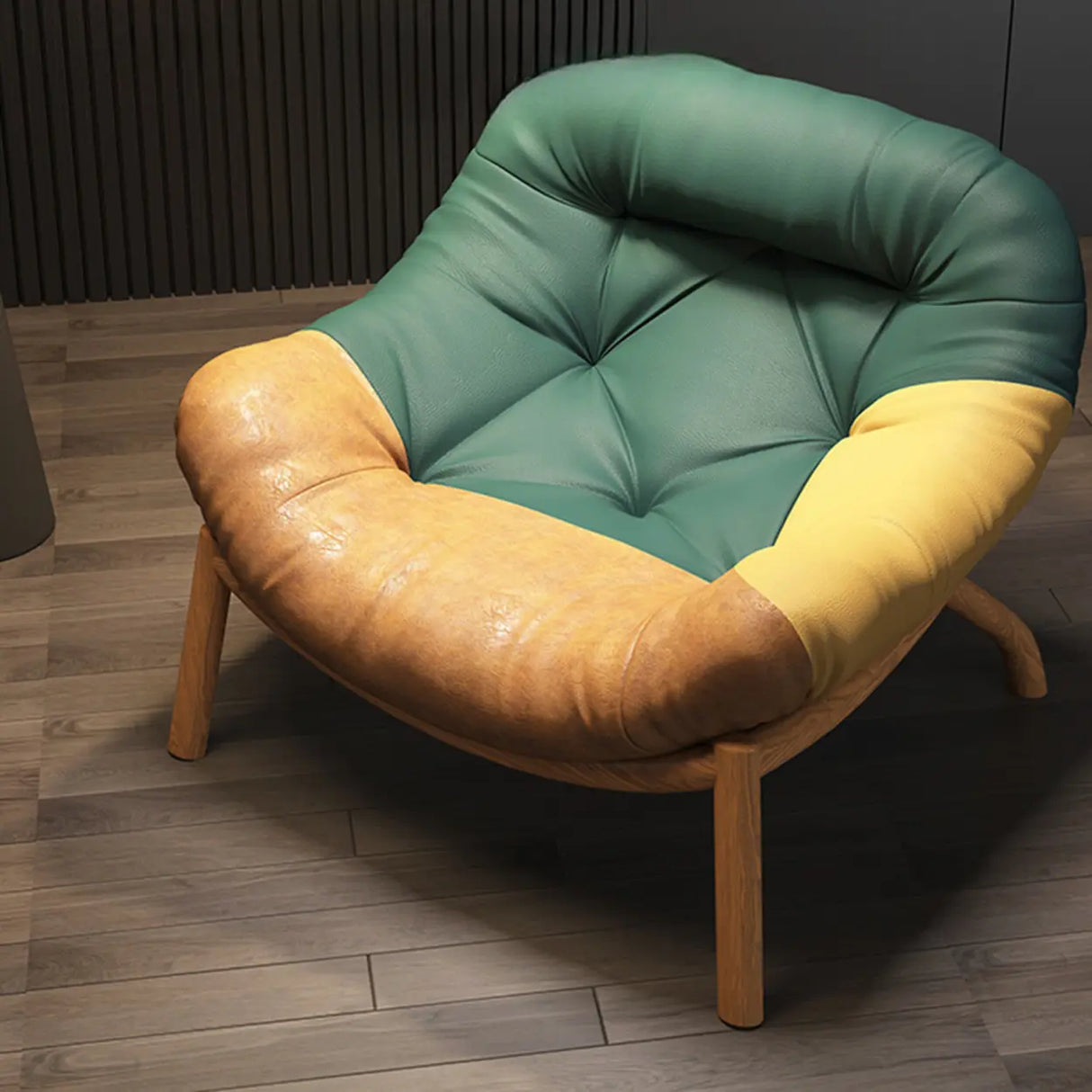 Modern Round Leather Tufted Back Lounge Accent Chair Image - 3