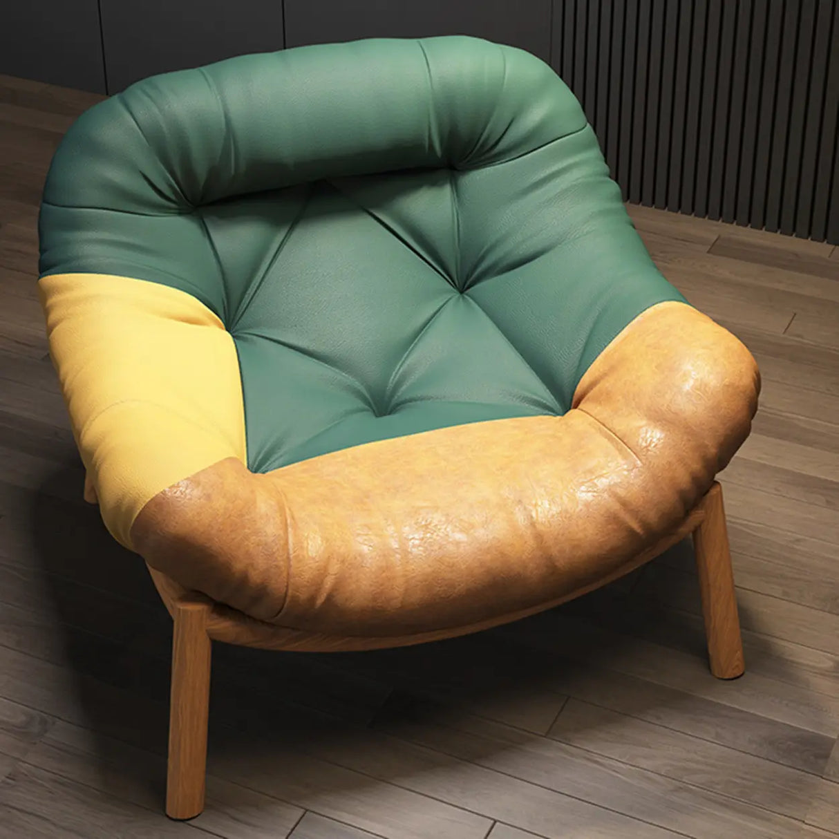 Modern Round Leather Tufted Back Lounge Accent Chair Image - 6