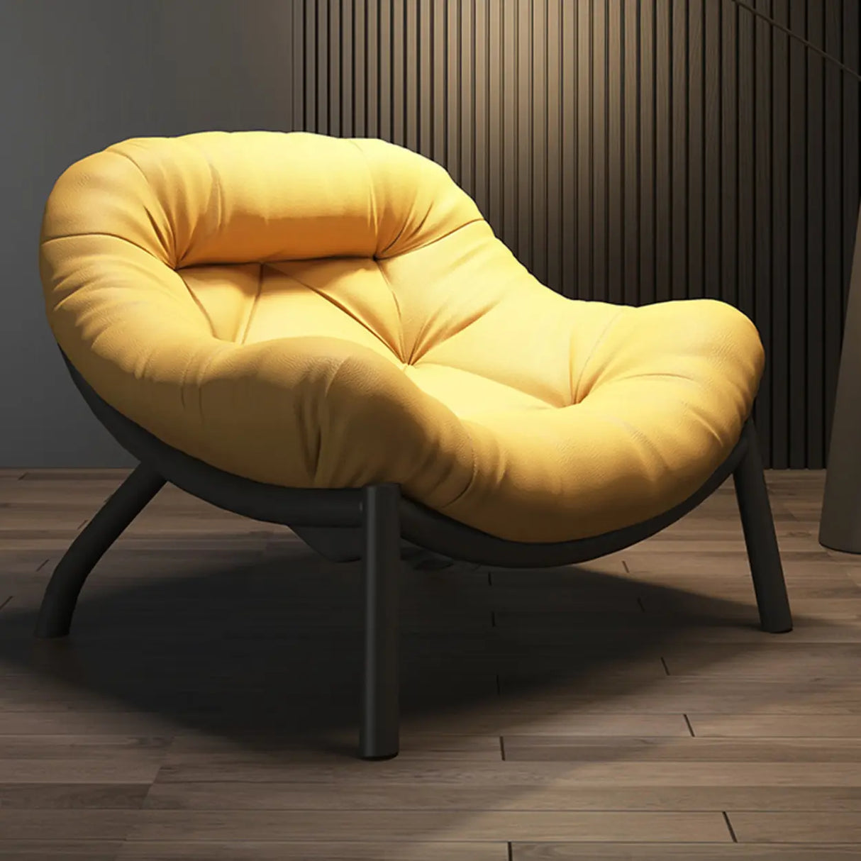 Modern Round Leather Tufted Back Lounge Accent Chair Image - 7