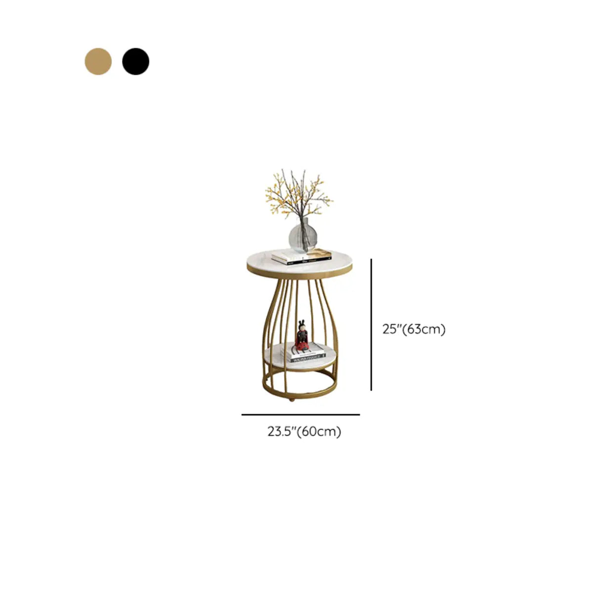 Modern Round Marble-Top Metal Frame Side Table with Shelf Image - 12